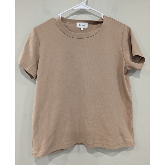 Bohme Short Sleeve Khaki Top Cotton Blend Size Large - Picture 1 of 7